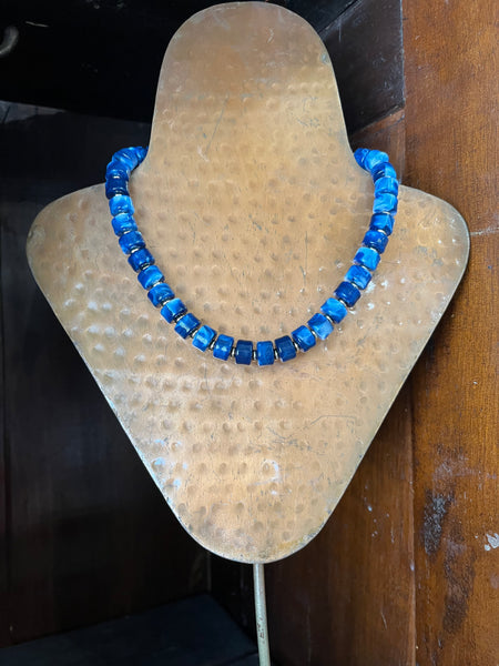The Amber Beaded Necklace - Blue