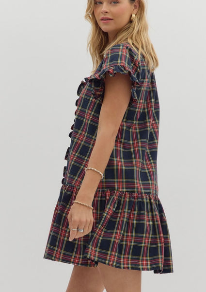 Lillian Plaid Mini Dress - Navy