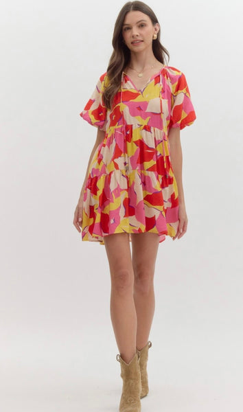 Charlotte Puff Sleeve Dress - Red
