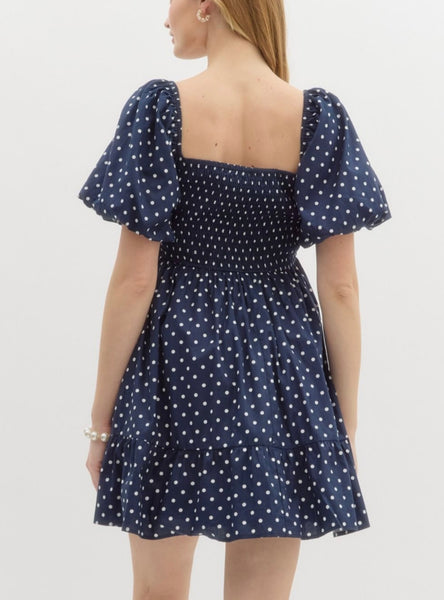 Fairway St Polka Dot Mini Dress - Navy