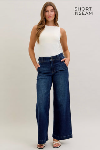 Judy Blue - High Waist Wide Leg Trouser Dark Wash Denim