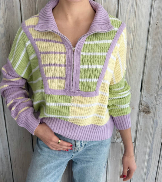Mardi Gras Soft Pastel Stripe Knit 1/4 Zip