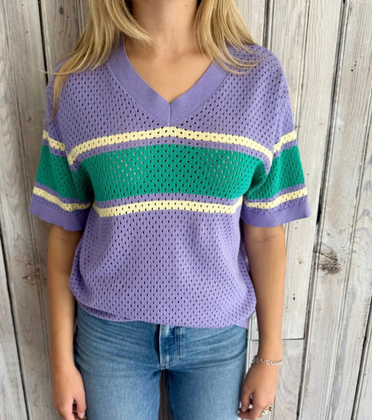 Mardi Gras Pastel Loose Knit Stripe Jersey Top