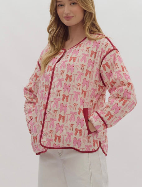 Camille Bow Coquette Jacket - Pink