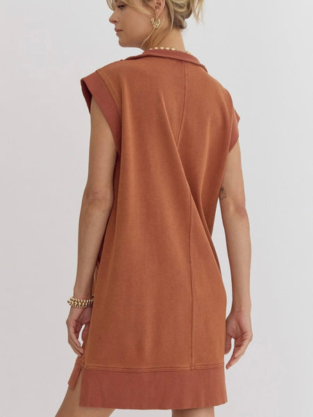 Jade Ribbed Dress - Brick