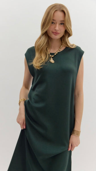 Adeline Solid Midi Dress - Forrest
