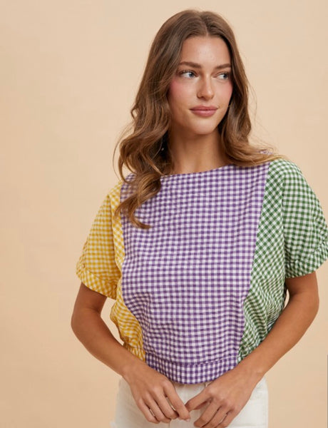 Billyday Ave Mardi Gras Gingham Blouse