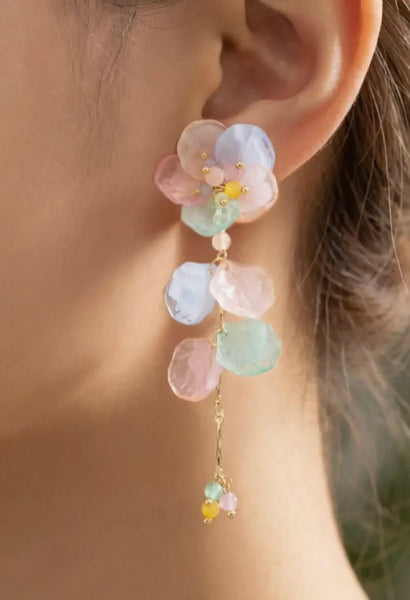 Golden Lily - Floral Dangle Earrings