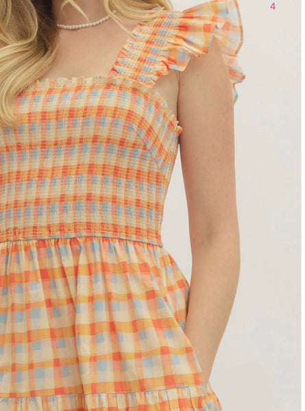 Skylar Gingham Midi Dress - Ecru