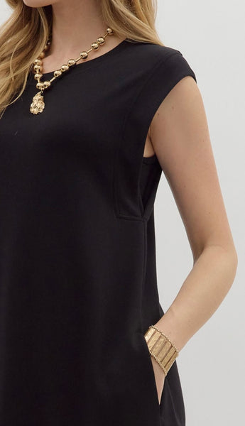 Adeline Solid Midi Dress - Black