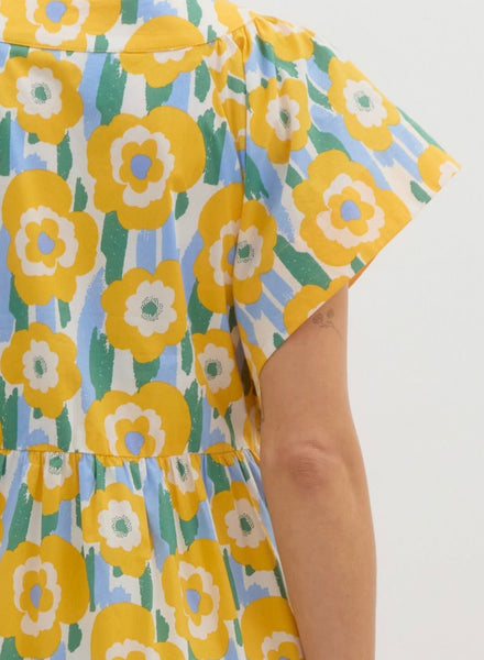 Forstall Ave Bright Floral Midi Dress - Yellow