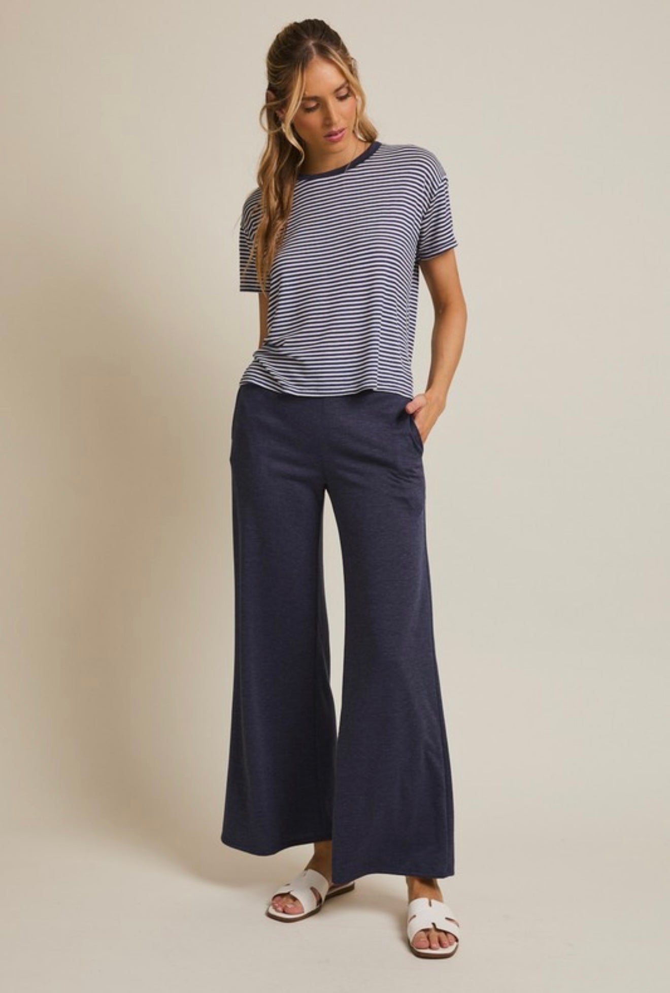 Eleanor Pant Set - Navy & White