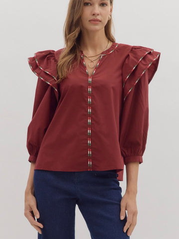 Emery Puff Sleeve Top - Burgundy