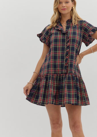 Lillian Plaid Mini Dress - Navy