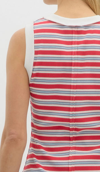 Earnest Ave Stripe Tank - Red