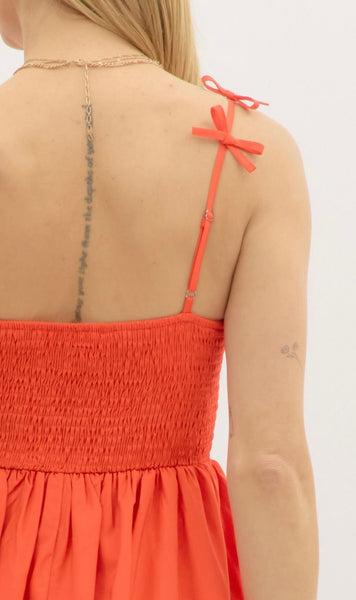 Mia Twist Midi Dress - Orange Red