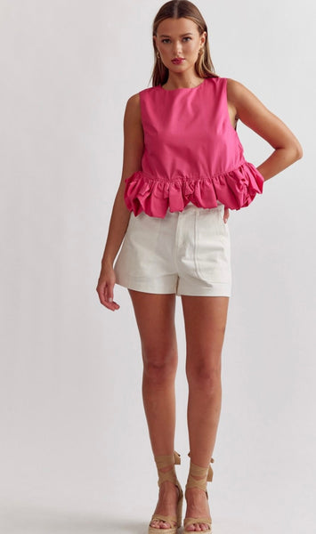 Founders Ct Bubble Hem Top - Fuchsia