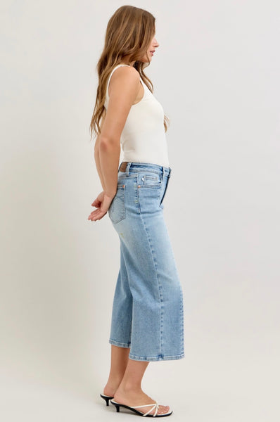 Judy Blue - Natalia Mid Rise Wide Leg Crop Denim