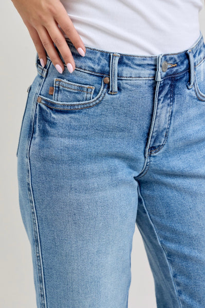 Judy Blue - Bella Mid Rise Petite Straight Ankle Denim