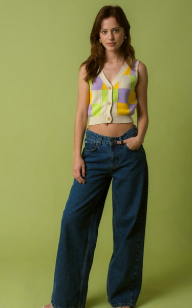 Thea Cropped Color Block Vest