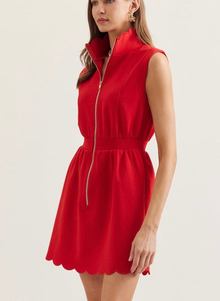 Rosalie Scallop Mini Dress - Red
