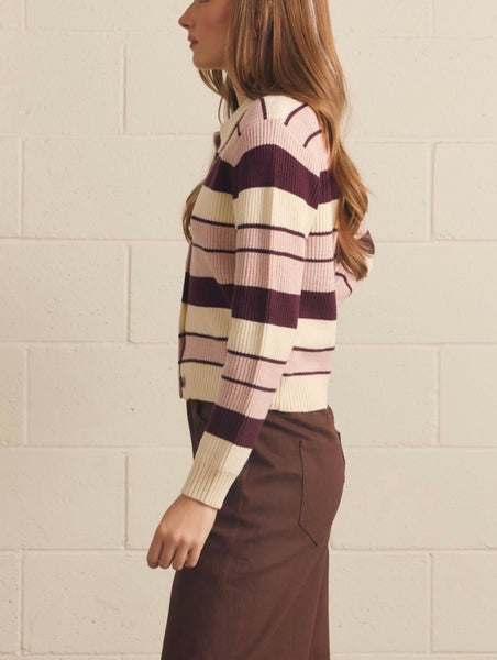 Chandler Stripe Sweater Cardi - Plum