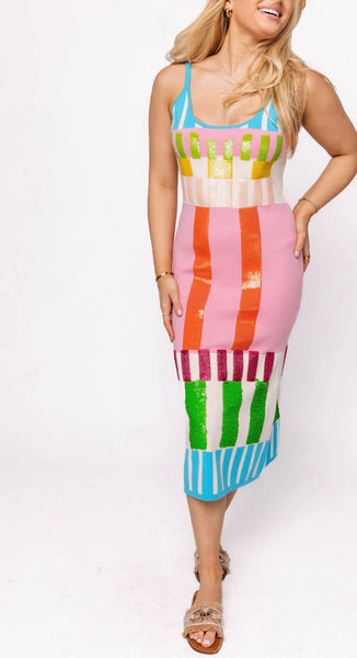 Queen of Sparkles - Colorblock Stripe Knit Midi Dress
