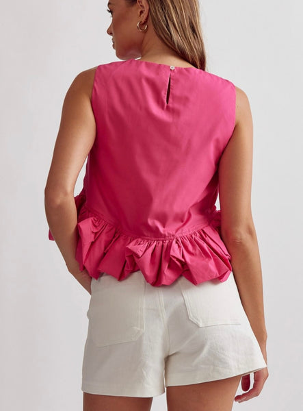 Founders Ct Bubble Hem Top - Fuchsia