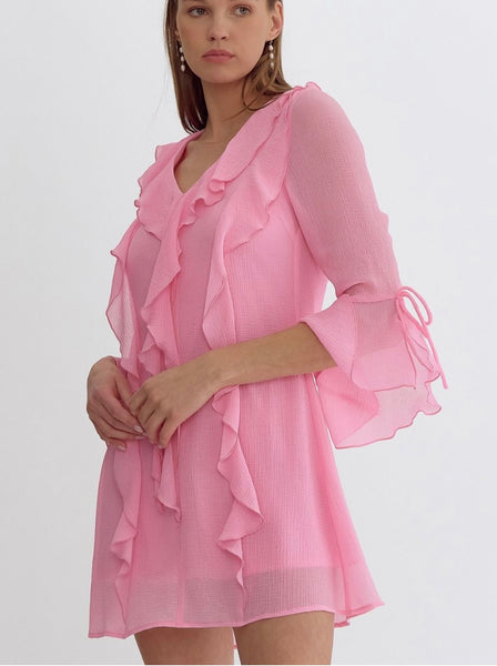 Mia Ruffle Sleeve Dress - Pink