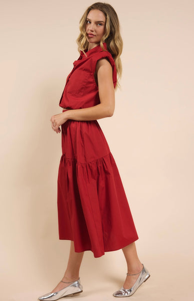 Sadie & Sage - Shades On Midi Skirt Set - Poppy Red