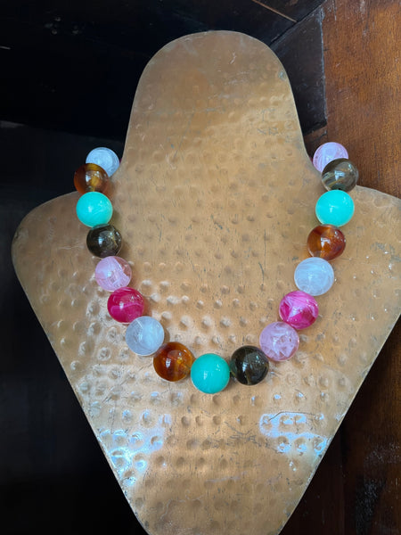 Celestine Beaded Necklace - Mint & Brown Combo