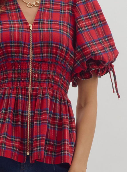 Eloise Zip Up Top - Red