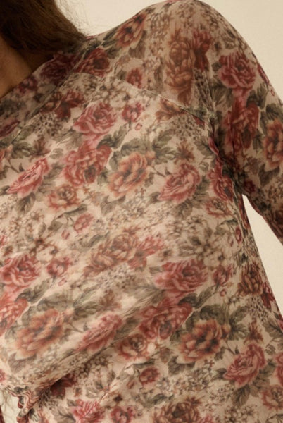 Kennedy Floral Mesh L/S Top - Cream