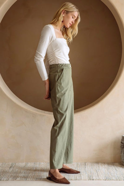 Zoey Braided Waist Pant - Olive