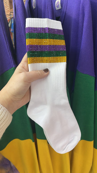 Purple, Green & Gold Rhinestone Crew Socks