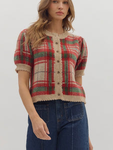 Clara Plaid Sweater Top - Taupe