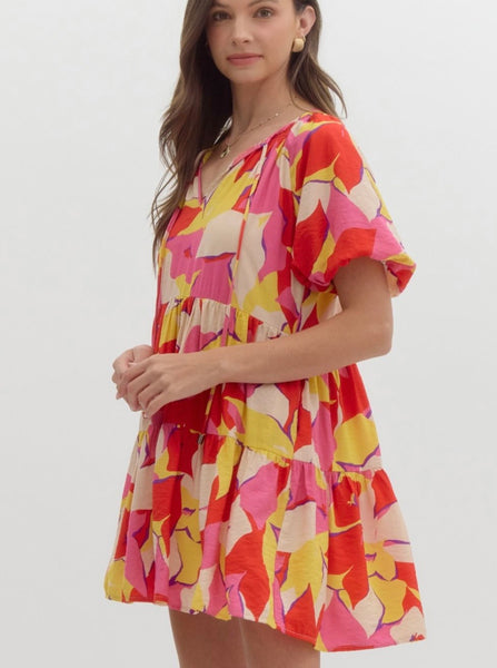 Charlotte Puff Sleeve Dress - Red