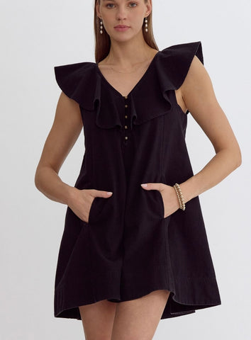 Stella Ruffle Mini Dress - Black