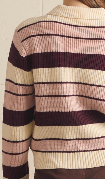 Chandler Stripe Sweater Cardi - Plum