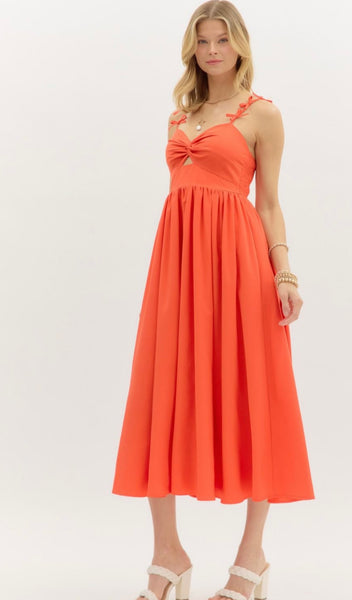 Mia Twist Midi Dress - Orange Red