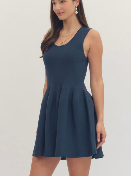 Olivia Solid Dress - Navy