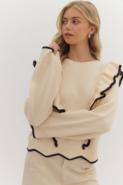 Tall Timbers Knit Ruffle Sweater - Cream