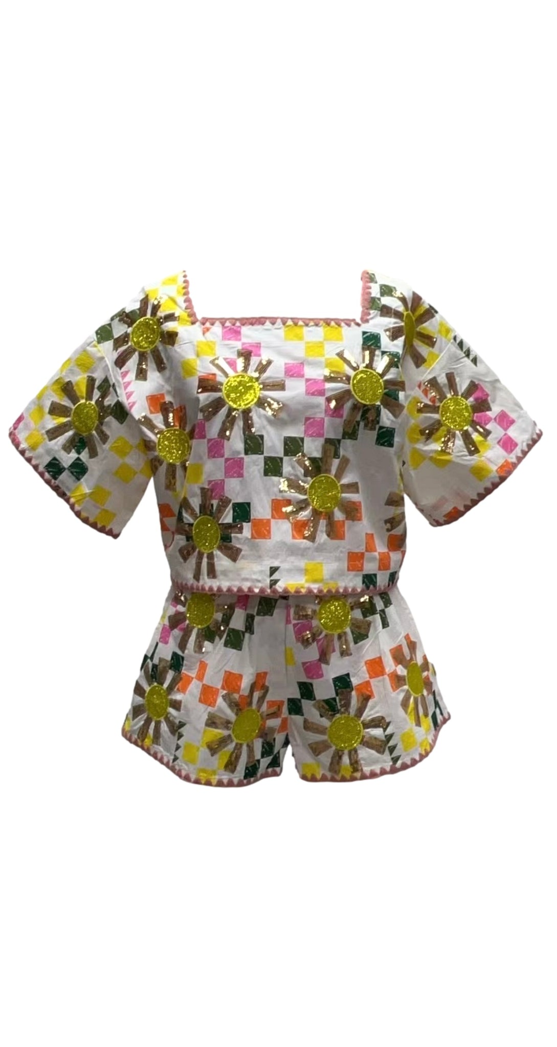 Queen of Sparkles - White Multi Checkered Sun Top