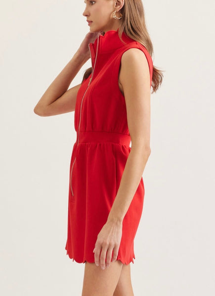Rosalie Scallop Mini Dress - Red