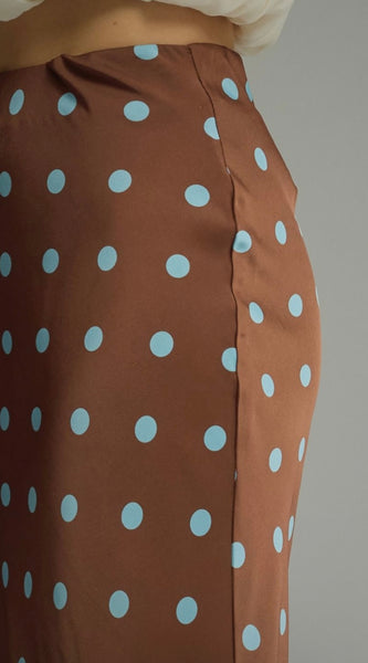 Elle Polka Dot Satin Skirt - Brown