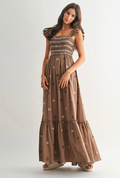 Alice Floral Maxi Dress - Brown