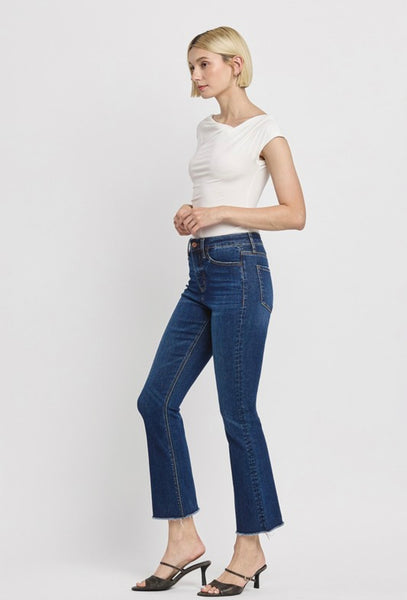 Lovervet - High Rise Raw Hem Kick Flare Denim