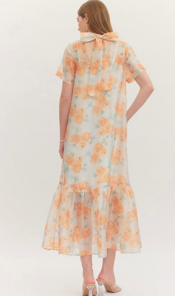 Alana Sheer Floral Midi Dress - Gold