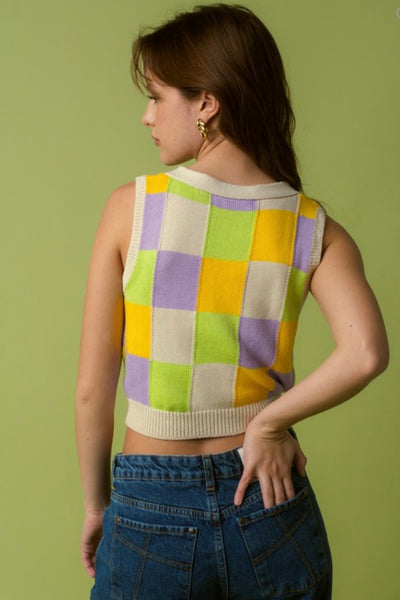 Thea Cropped Color Block Vest