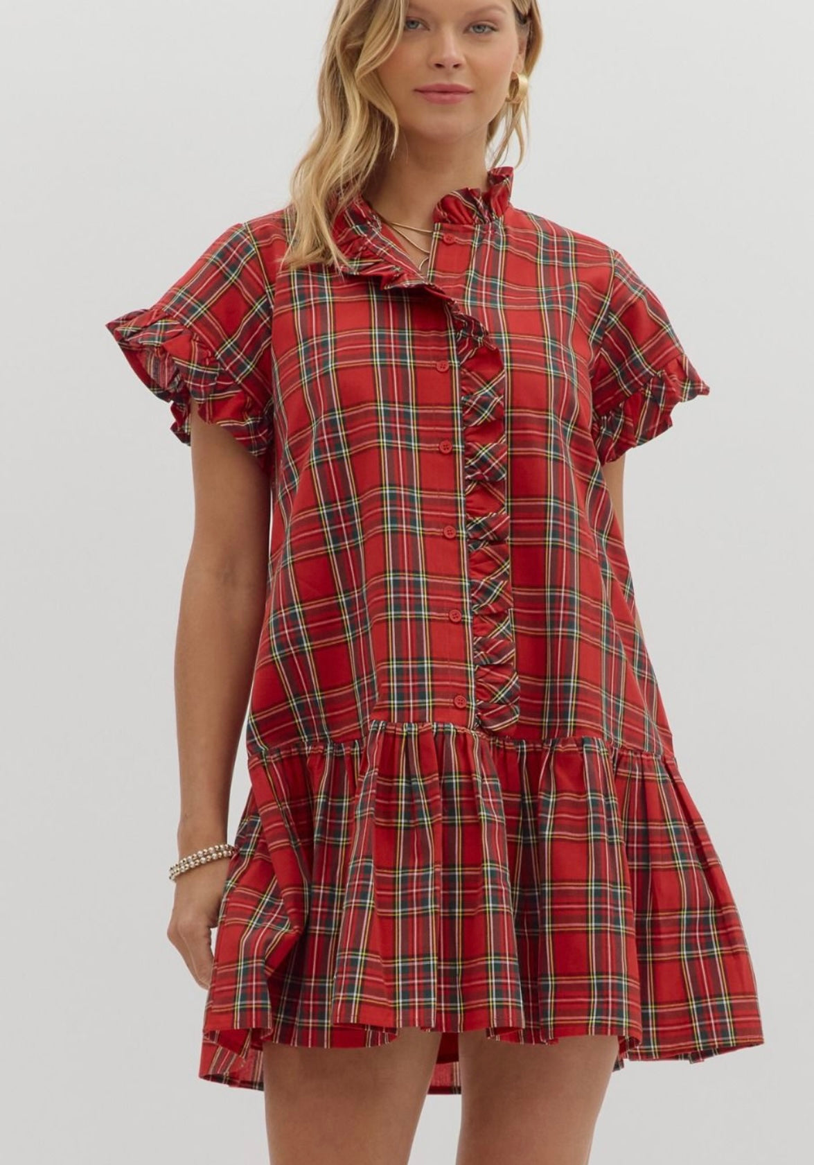 Lillian Plaid Mini Dress - Red